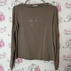 Laurel rhinestone diamond crystal stretchy Brown Long Sleeve Top